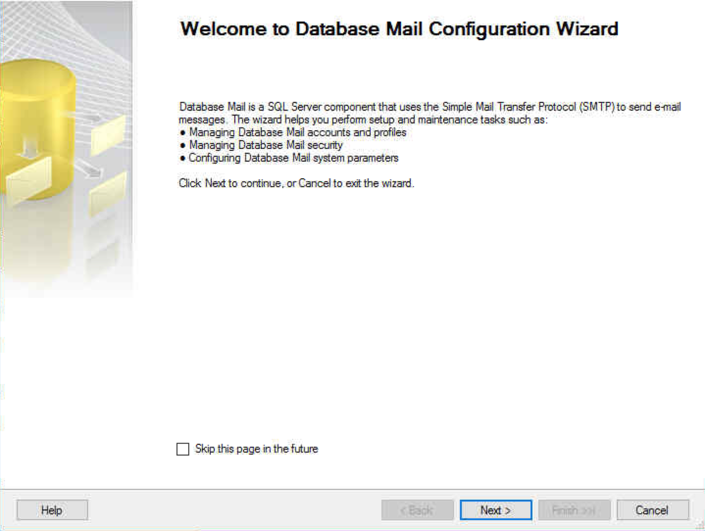 Start the Database Mail Configuration Wizard