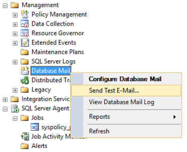 SQL send Test E-Mail...